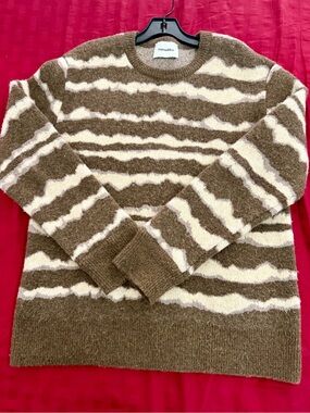 Nanushka Brown and Cream Striped Crewneck Sweater